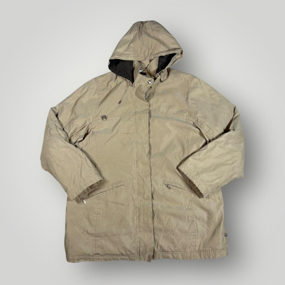 Free Country Coat Womens 1X Beige‎ Hooded Fleece Lined Winter Parka Jacket